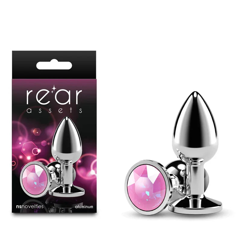NS Novelties Rear Assets Silver Small Butt Plug, Pink Gem