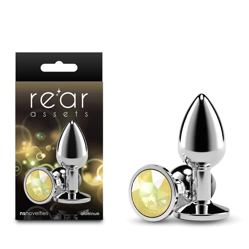 NS Novelties Rear Assets Silver Small Butt Plug, Yellow Gem