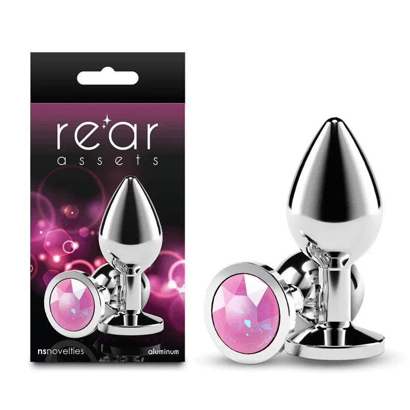 NS Novelties Rear Assets Silver Medium Butt Plug, Pink Gem
