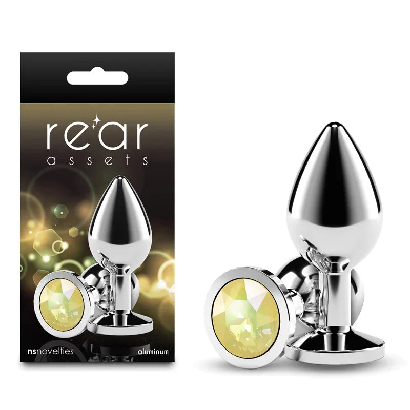 NS Novelties Rear Assets Silver Medium Butt Plug, Yellow Gem