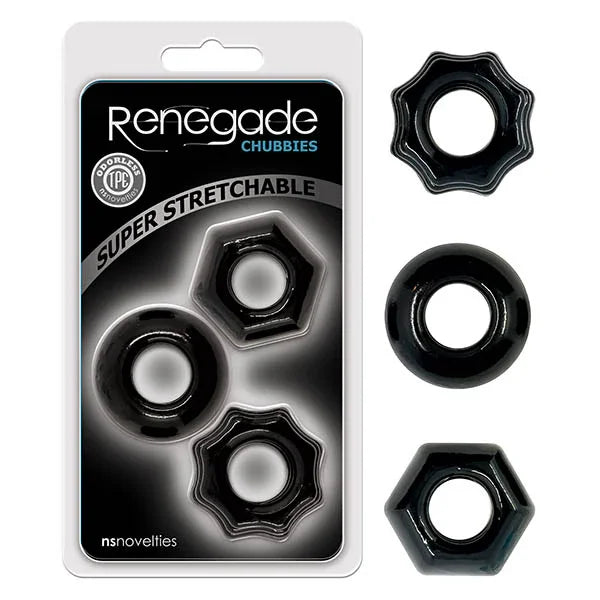 NS Novelties Renegade Chubbies Cock Rings Set of 3, Black