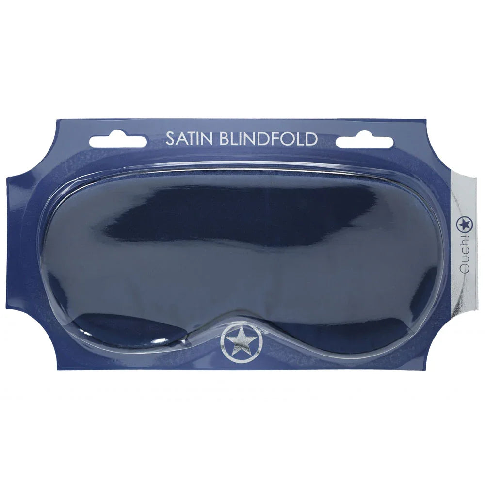 OUCH! Satin Blindfold Eye Mask in Navy Blue, navy satin mask sealed on its deep blue card