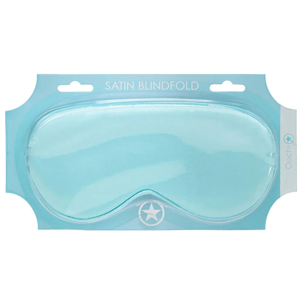 OUCH! Satin Blindfold Eye Mask in Powder Blue, pale blue satin mask sealed on its aqua card
