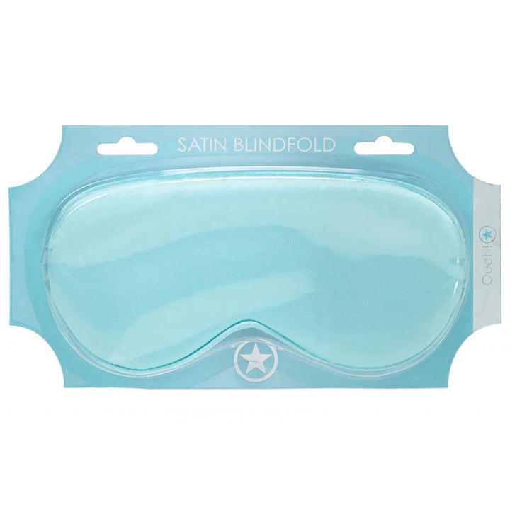 OUCH! Satin Blindfold Eye Mask in Powder Blue, pale blue satin mask sealed on its aqua card