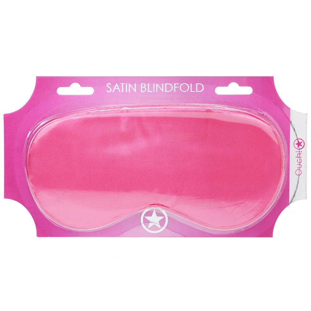 OUCH! Satin Blindfold Eye Mask in Pink, hot pink satin mask sealed on its magenta card