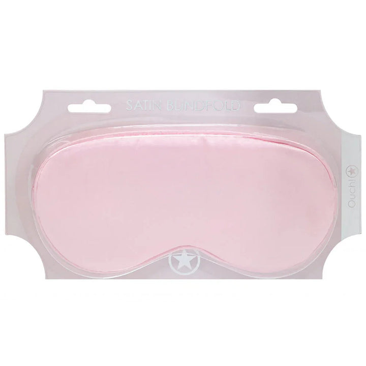 OUCH! Satin Blindfold Eye Mask in Powder Pink, pale pink satin mask sealed on its white card
