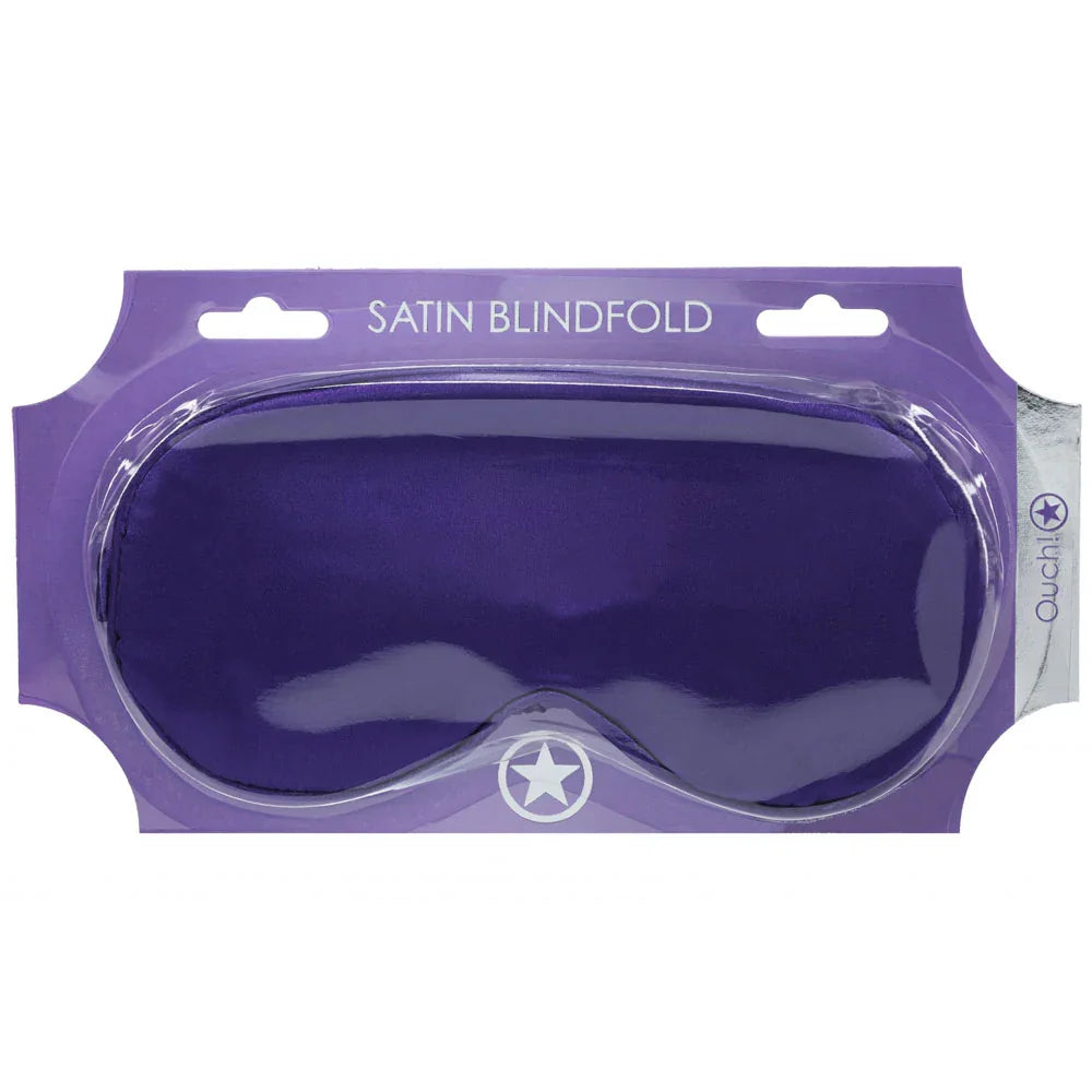 OUCH! Satin Blindfold Eye Mask in Purple, purple satin mask sealed on its violet card