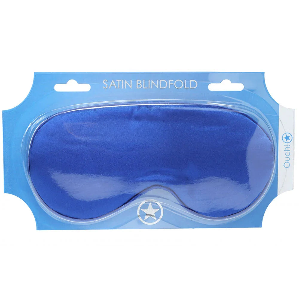 OUCH! Satin Blindfold Eye Mask in Royal Blue, royal blue satin mask sealed on its bright blue card