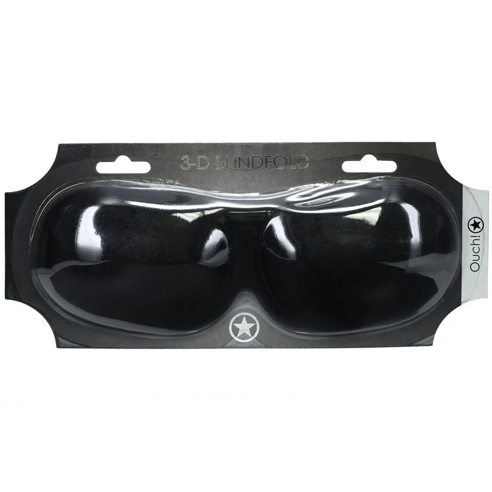 OUCH! 3D Contoured Blindfold Eye Mask in Black, contoured mask sealed on its black backing card