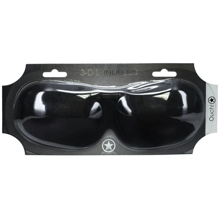OUCH! 3D Contoured Blindfold Eye Mask in Black, contoured mask sealed on its black backing card