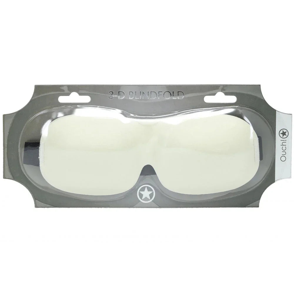 OUCH! 3D Contoured Blindfold Eye Mask in Gold, champagne mask sealed on its grey backing card