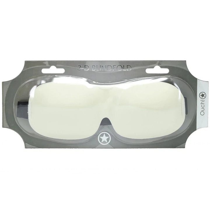 OUCH! 3D Contoured Blindfold Eye Mask in Gold, champagne mask sealed on its grey backing card