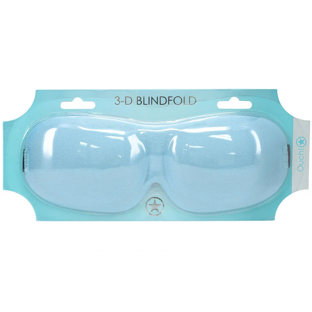 OUCH! 3D Contoured Blindfold Eye Mask in Powder Blue, pale blue mask sealed on its aqua card
