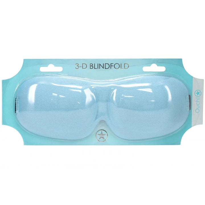 OUCH! 3D Contoured Blindfold Eye Mask in Powder Blue, pale blue mask sealed on its aqua card