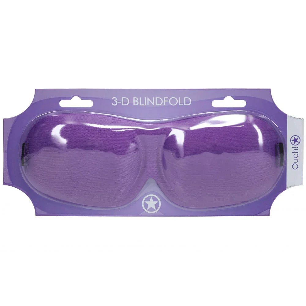OUCH! 3D Contoured Blindfold Eye Mask in Purple, purple mask sealed on its violet backing card