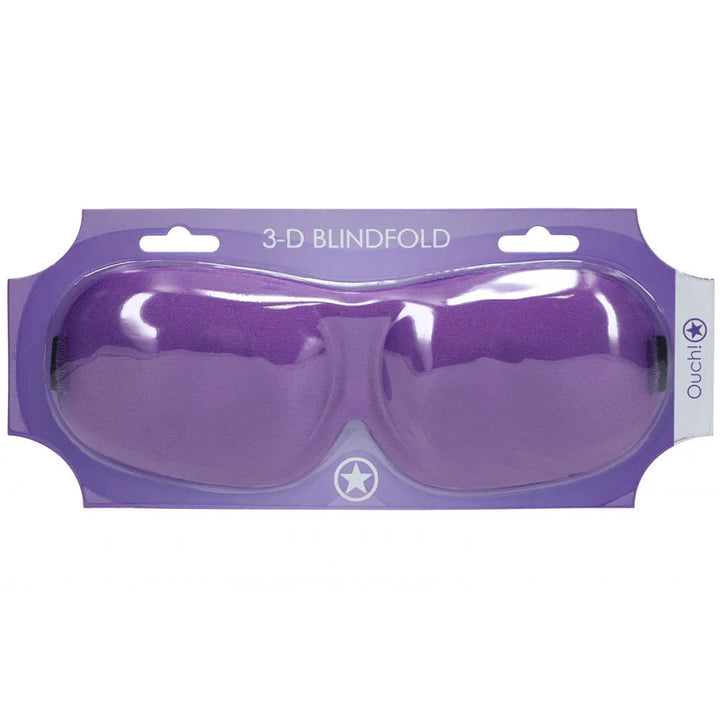 OUCH! 3D Contoured Blindfold Eye Mask in Purple, purple mask sealed on its violet backing card
