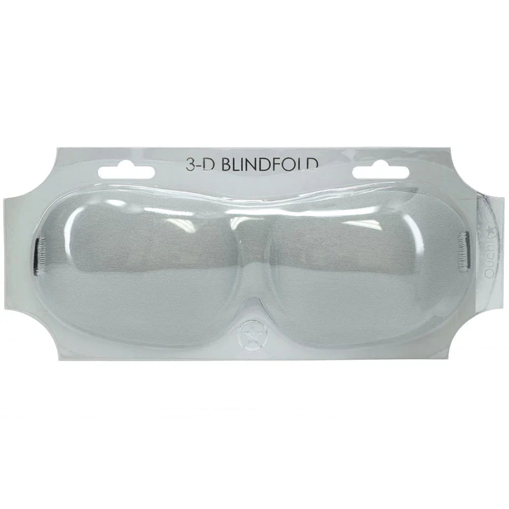 OUCH! 3D Contoured Blindfold Eye Mask in Silver, pale grey mask sealed on its clear silver card