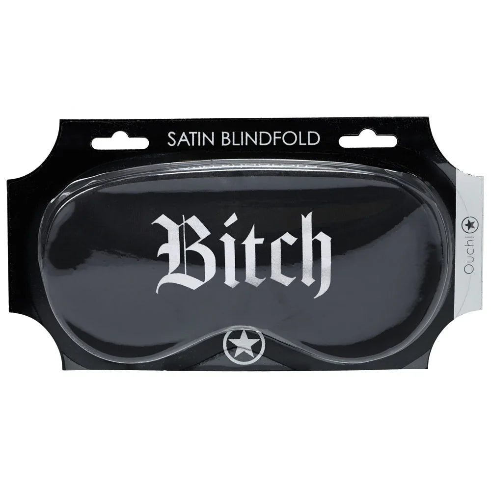 Shots Toys OUCH! Printed Satin Eye Mask Bitch, Black