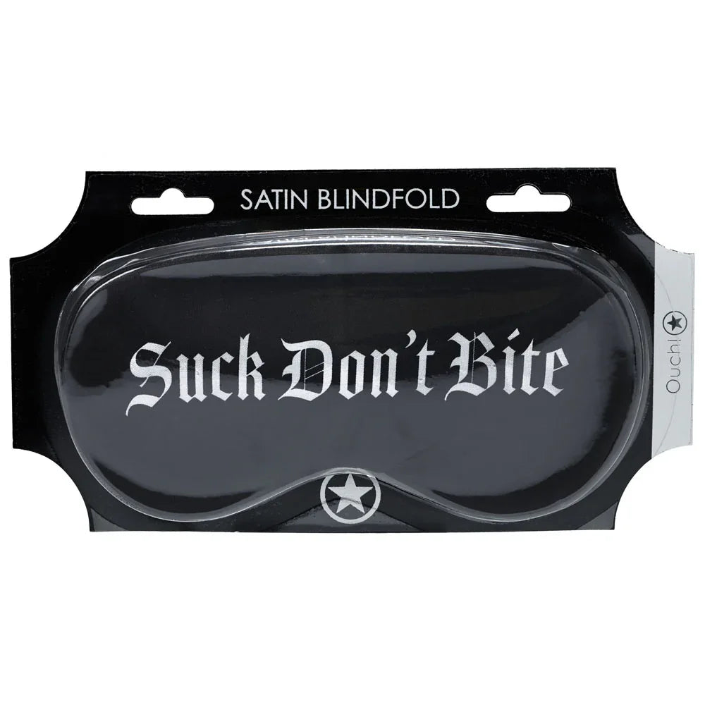 Shots Toys OUCH! Printed Satin Eye Mask Suck Don't Bite, Black