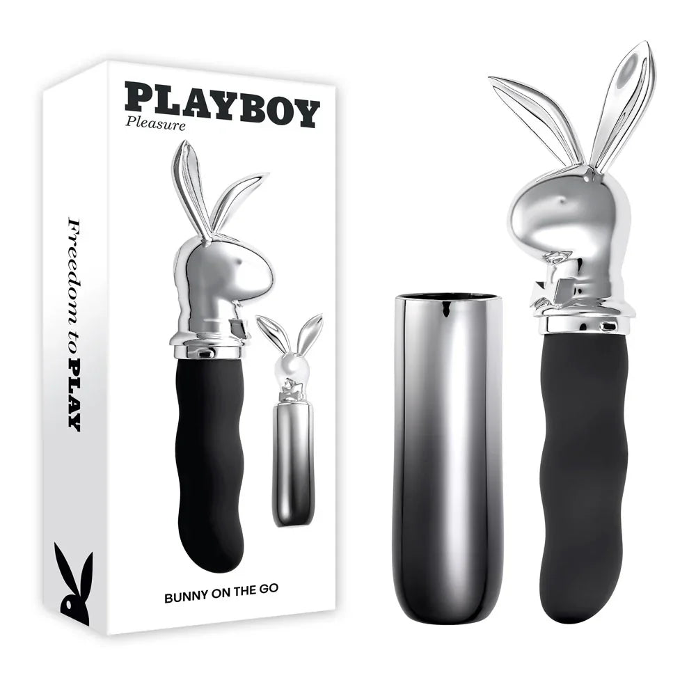 Playboy Pleasure Bunny On The Go USB-C Vibrator, Black/Chrome