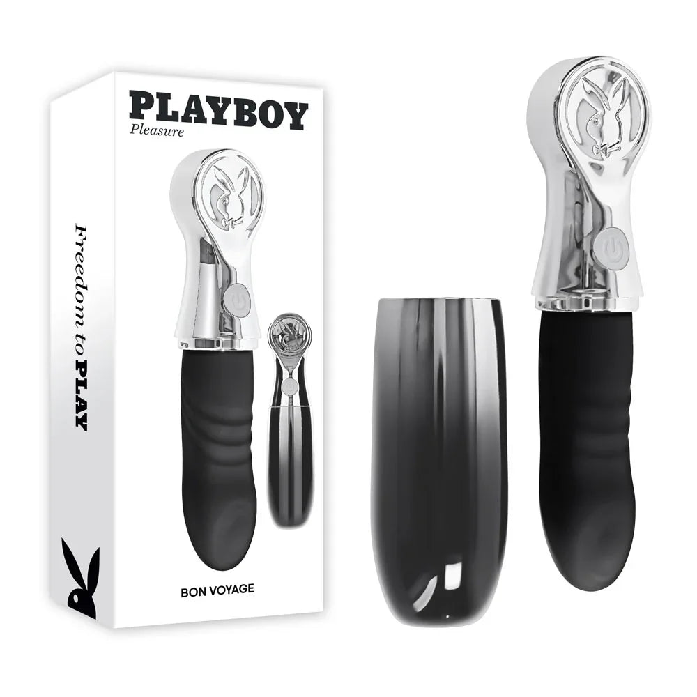 Playboy Pleasure Bon Voyage USB-C Tapping Vibrator, Black/Chrome