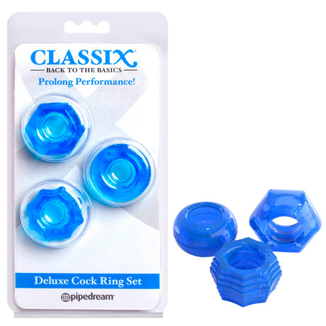 Buy Classix Deluxe Cock Ring Set - Blue Cock Rings - Set of 2 at NZ’s Mega Adult Toys Store. Discover premium sex toys with discreet shipping at the best price in NZ