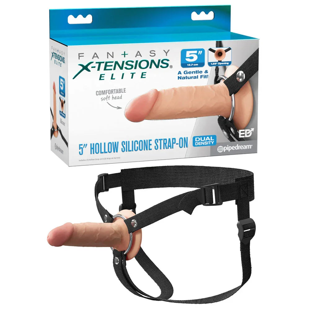 Pipedream Fantasy X-Tensions Elite Silicone Hollow Strap-On 5", Flesh