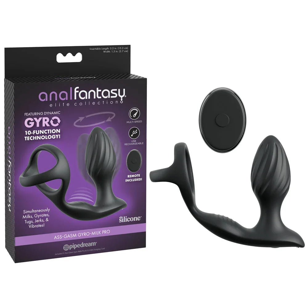 Pipedream Anal Fantasy Elite Ass-Gasm Gyro-Milk Plug + Cock Ring, Black