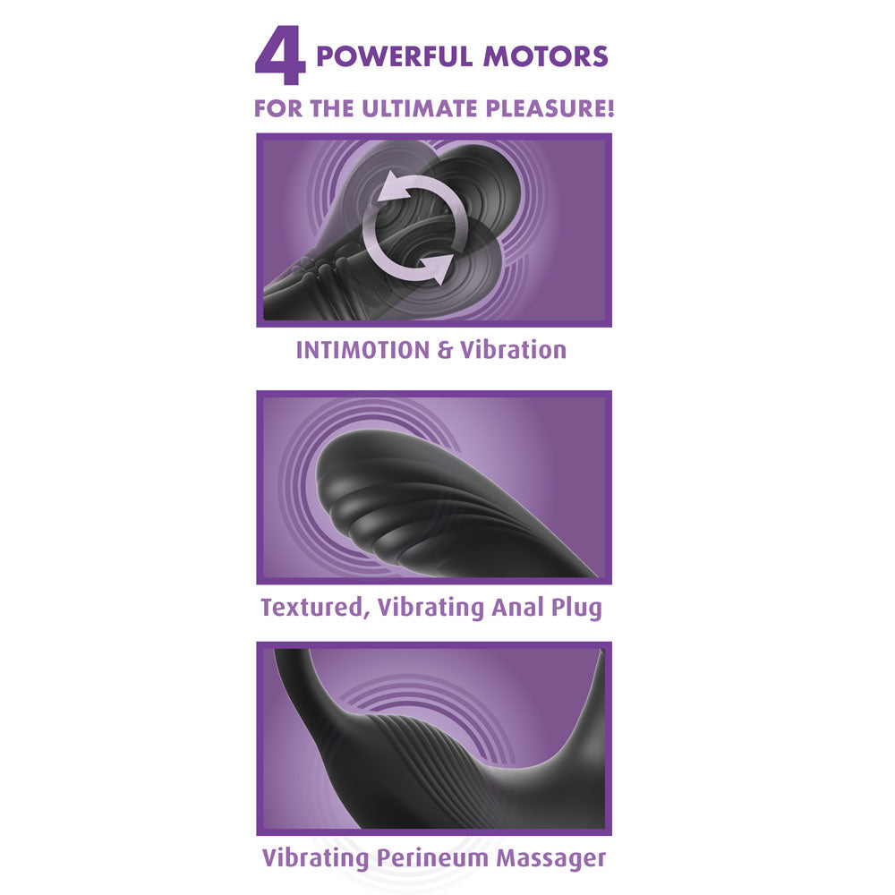 Three panels showing the four motors: intiMotion, textured anal plug and perineum massager