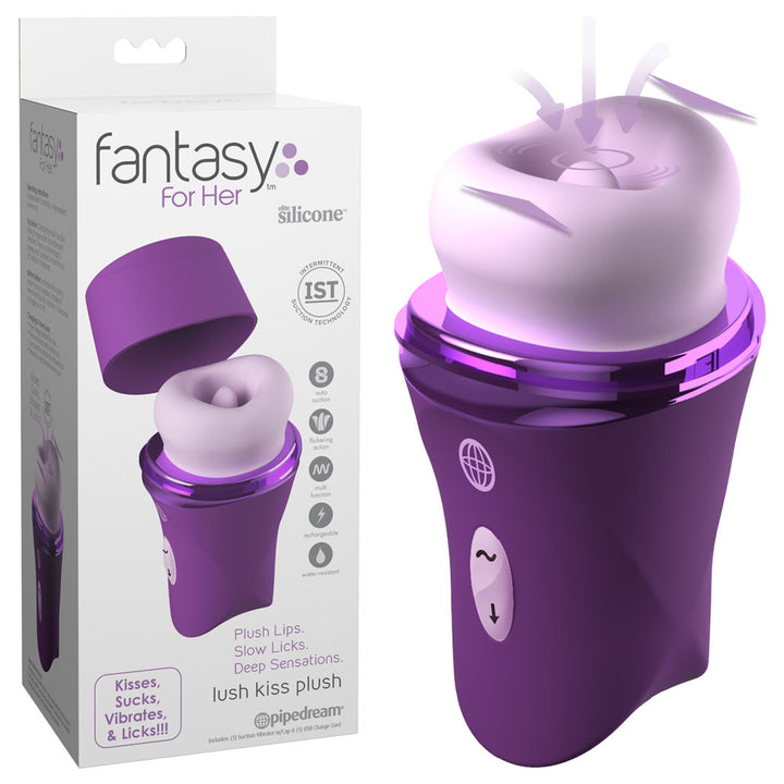Pipedream Fantasy For Her Lush Kiss Plush in Purple beside its Fantasy For Her box