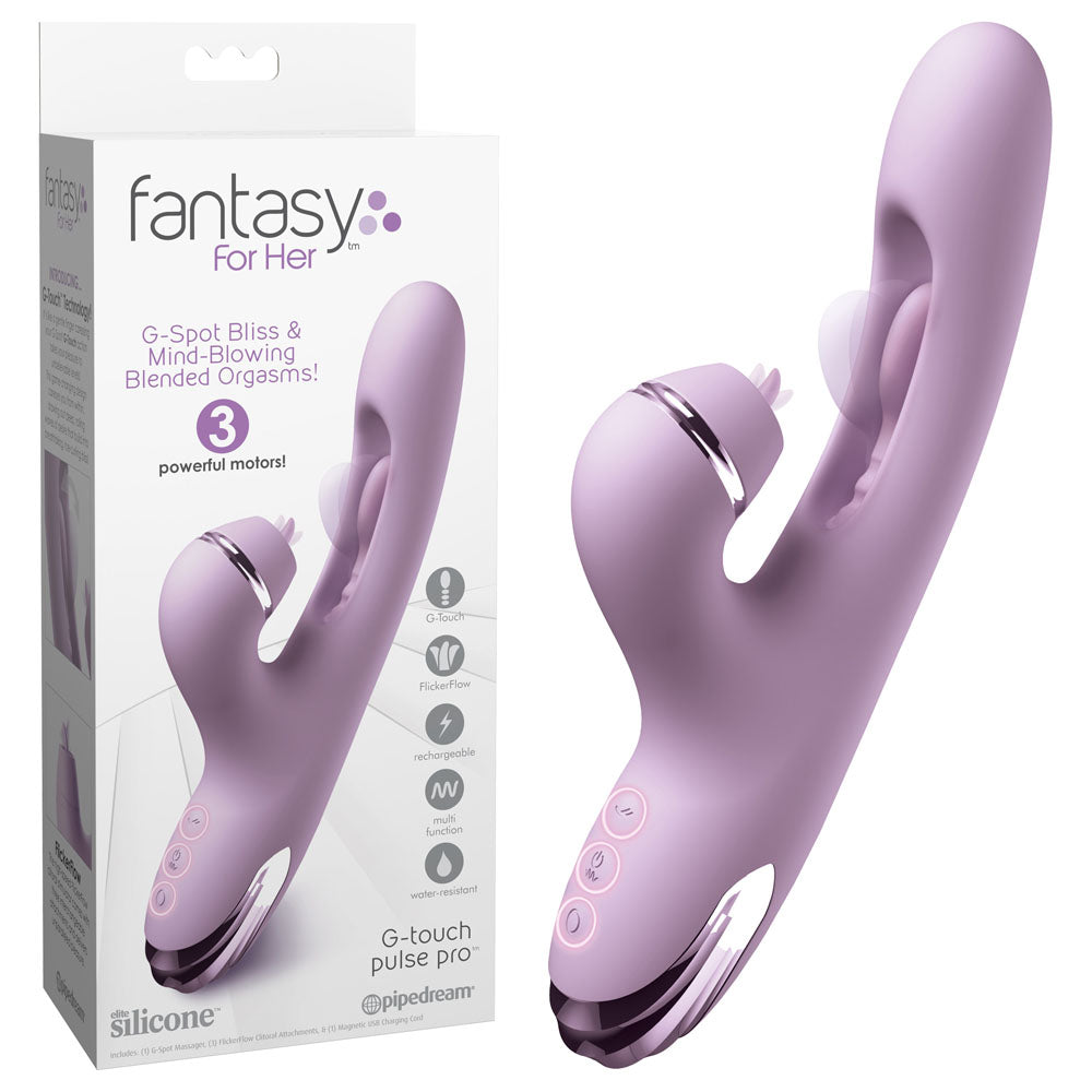 Pipedream Fantasy For Her G-Touch Pulse Pro in Purple beside its Fantasy For Her box