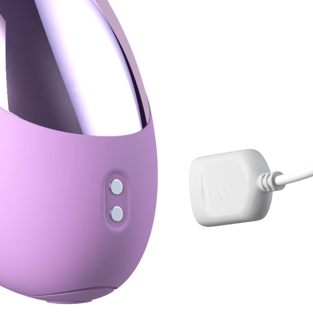 Magnetic charging lead beside the two charging pins on the Flutter Pro base