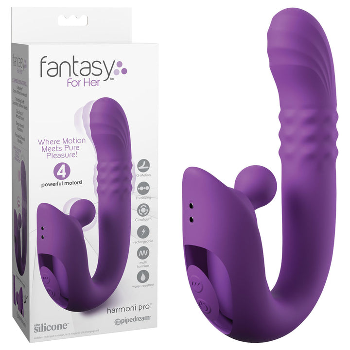 Pipedream Fantasy For Her Harmoni Pro in Purple next to its Fantasy For Her box