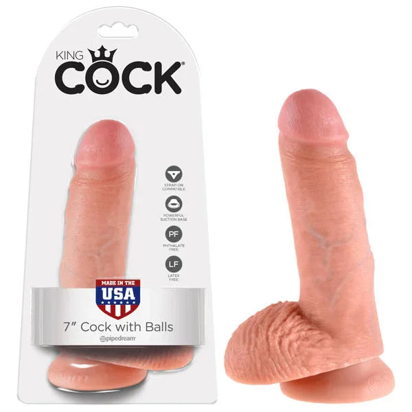 Pipedream King Cock 7 inch dong with balls in Flesh, carded, veined shaft on a suction cup