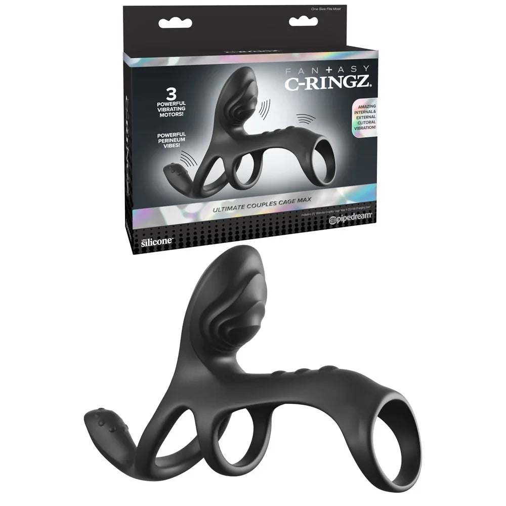 Pipedream Fantasy C-Ringz Ultimate Couples Vibrating Cock Cage, Black