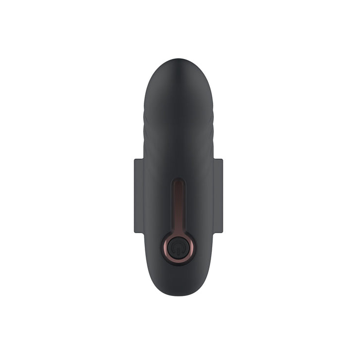 Passion Play Finger Vibe in Black from the back, finger loop centred over the ribbed body