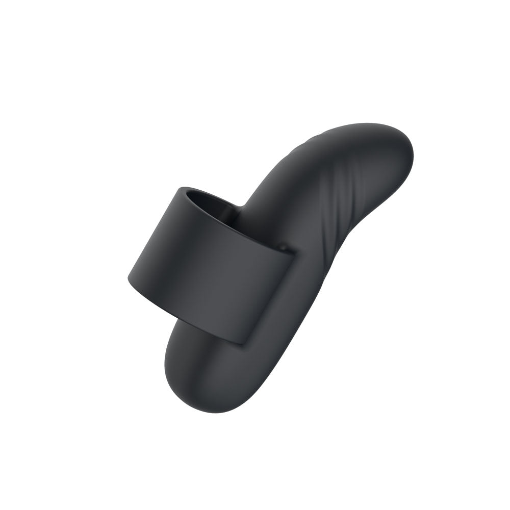 Passion Play Finger Vibe in Black seen from below, showing the open finger ring