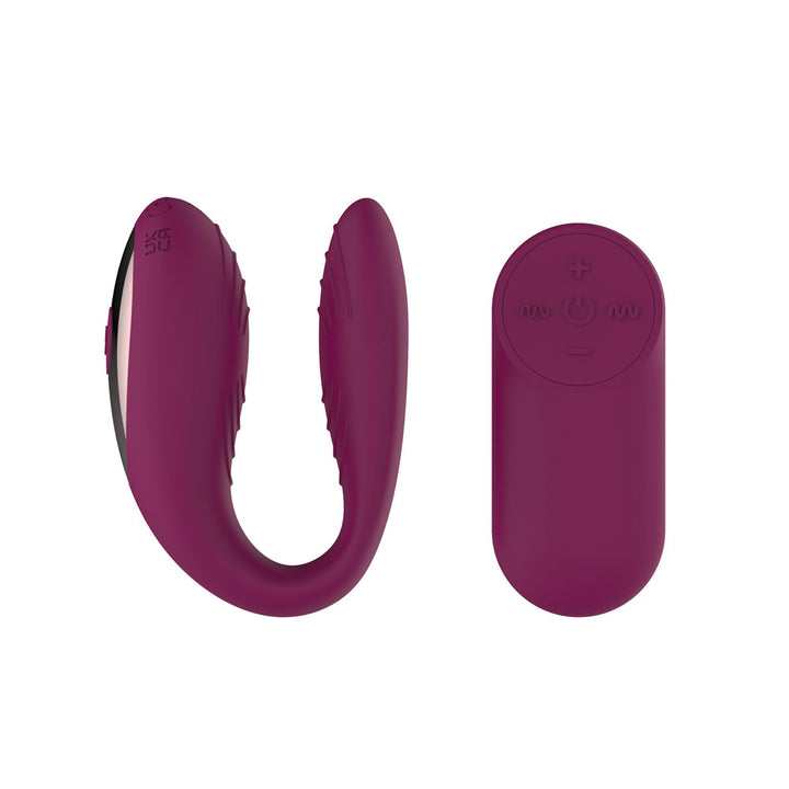 Passion Play Couple Vibe in Purple side on, deep U profile, oval remote alongside
