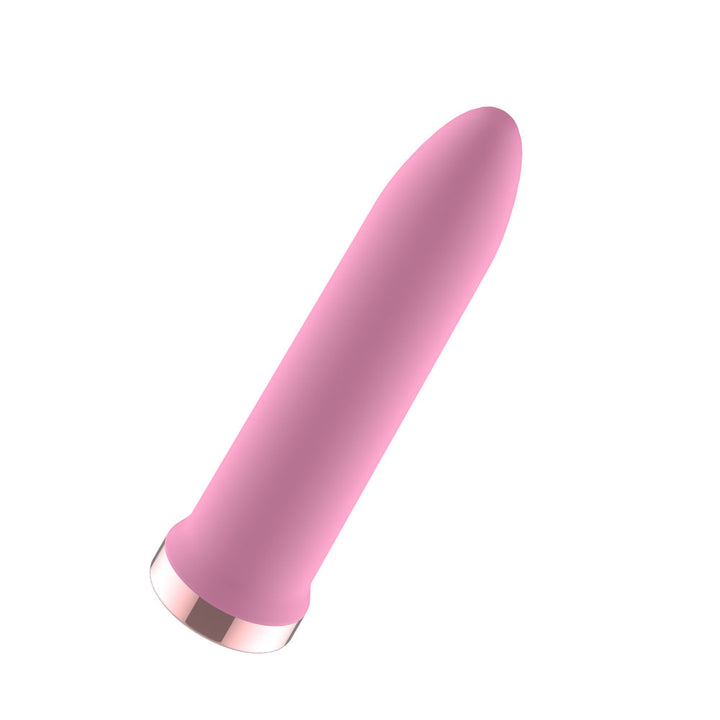 Passion Play Rechargeable Vibrating Bullet in Pink lying diagonally, tip to the upper right