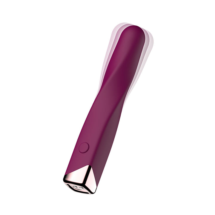 Passion Play Rechargeable Vibrating Bullet in Purple, motion blur at the tip showing vibration