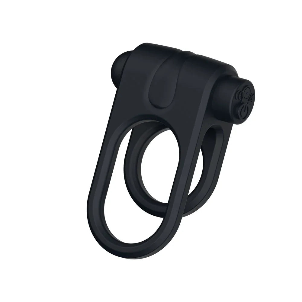 Passion Play Silicone Vibrating Cock & Balls Ring, Black