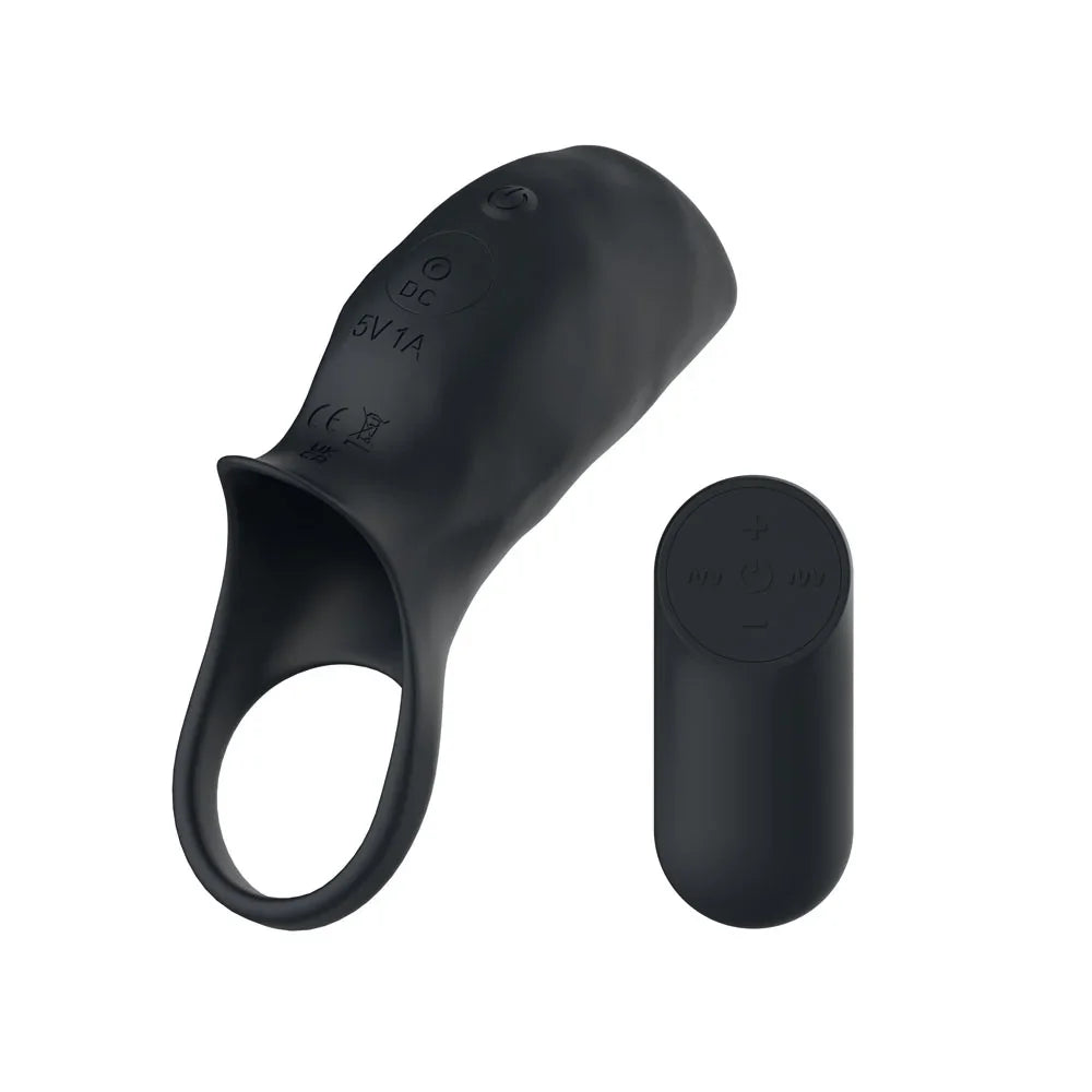 Passion Play Vibrating Penis Sleeve with Remote, Black
