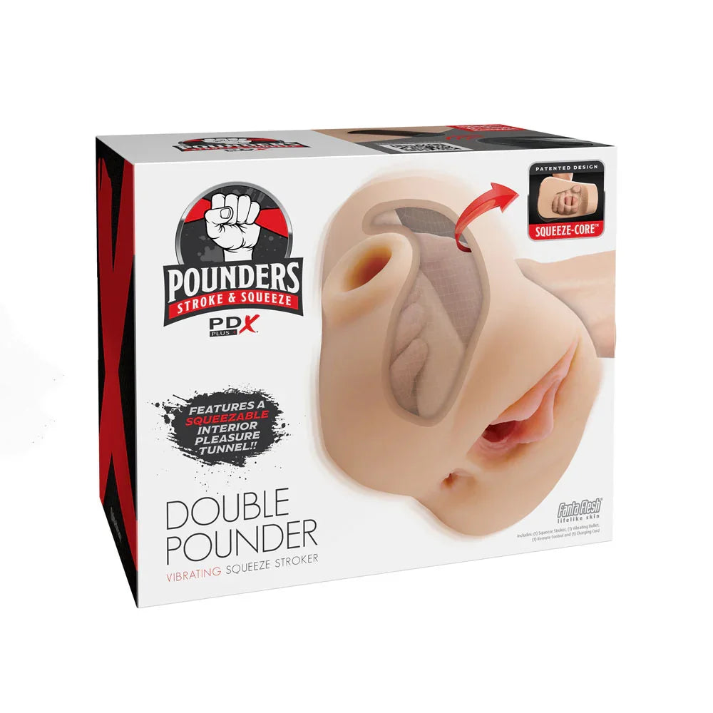 Pipedream PDX Plus Double Pounder Vibrating Vagina Stroker, Flesh