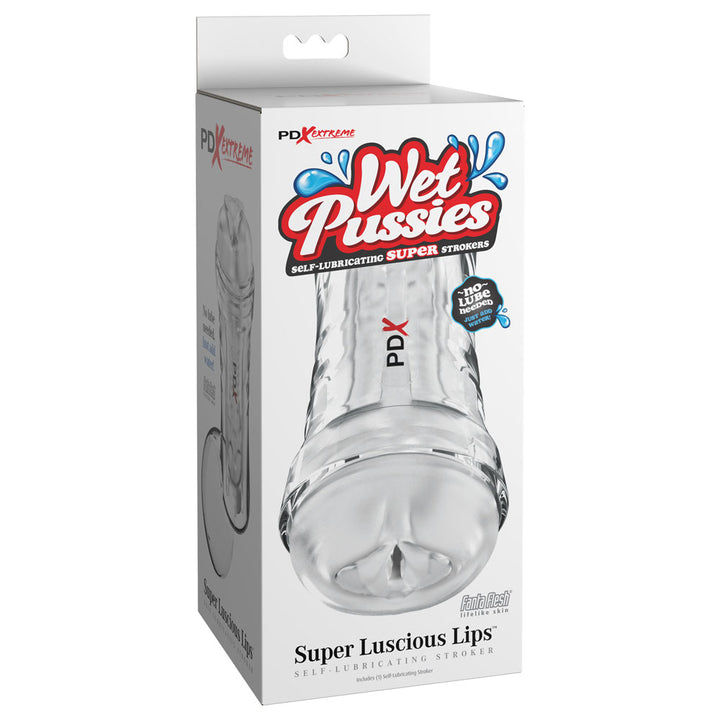 PDX Extreme Wet Pussies Super Luscious Lips retail box, self-lubricating stroker
