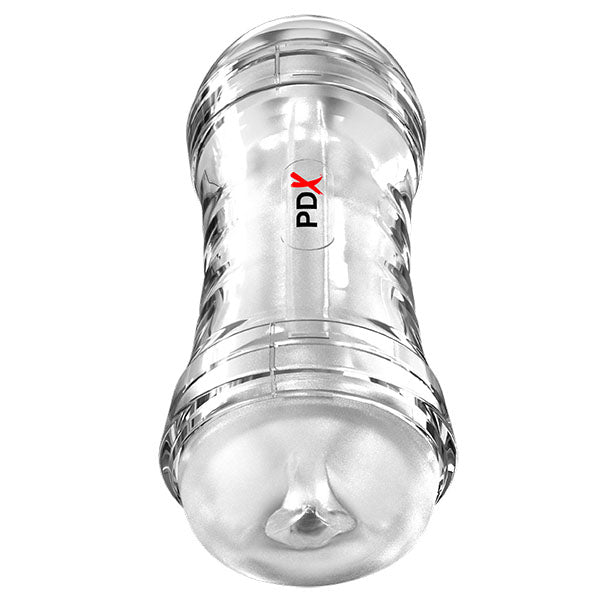 Super Flip-A-Pussy Over stroker upright, clear body with a moulded opening at each end