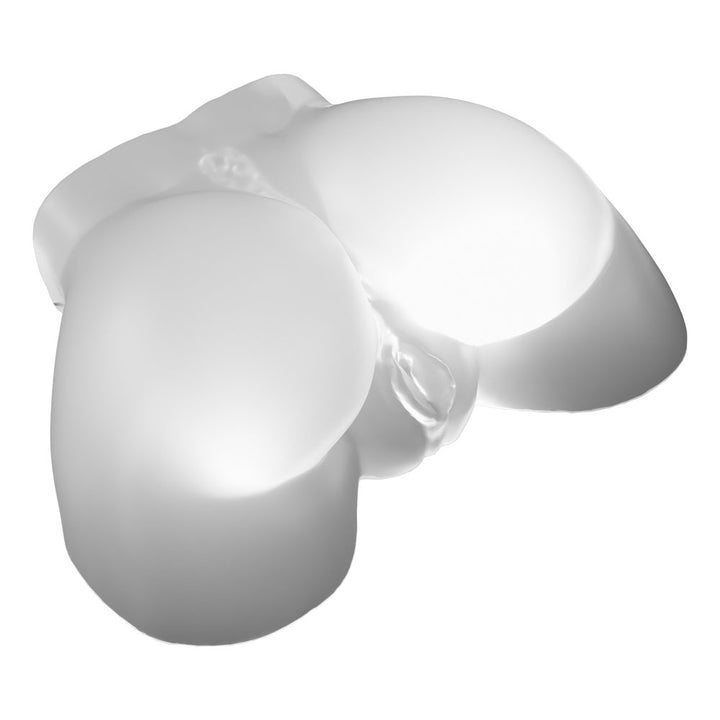 Go-Go Booty clear masturbator unlit, showing the moulded buttocks and openings