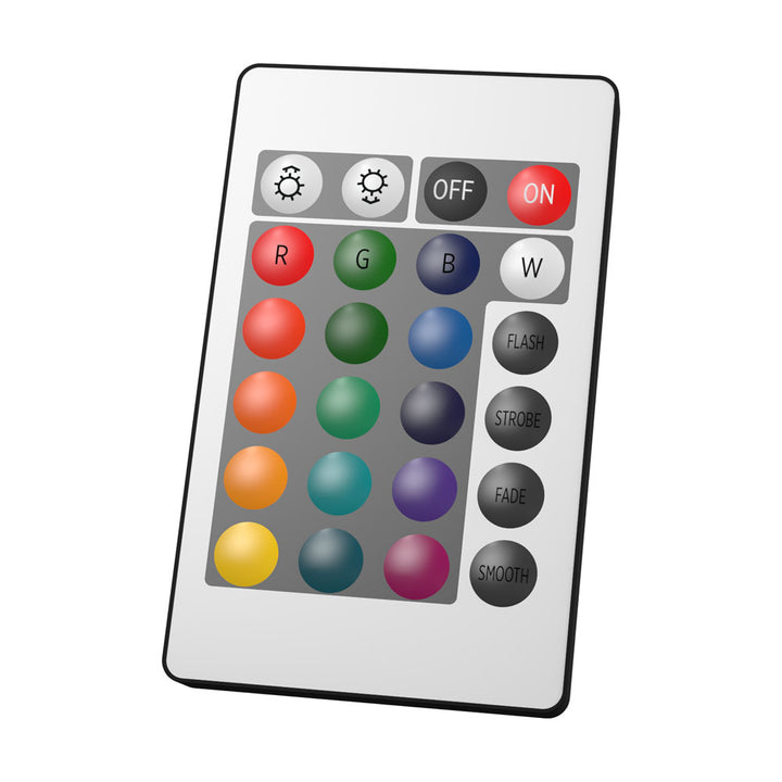 White remote for the Go-Go Bator with 24 colour buttons and flash, strobe and fade modes