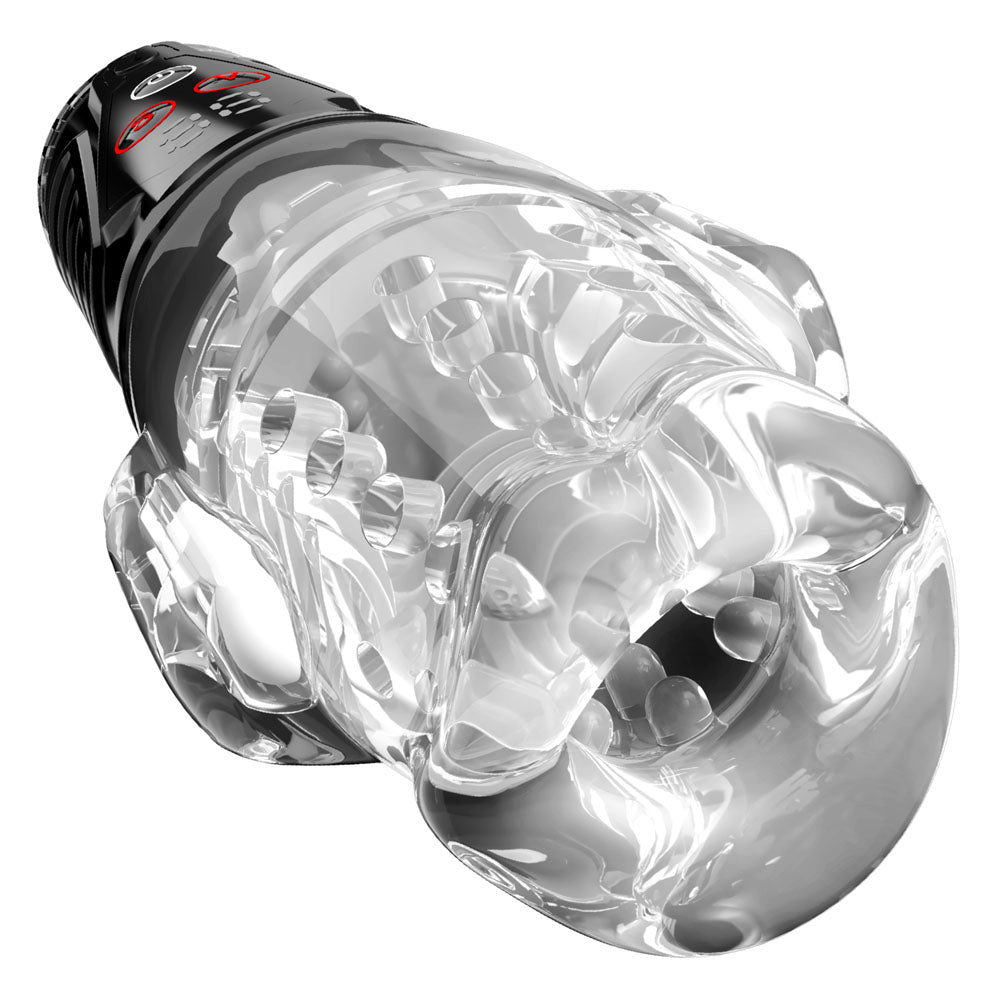 Close-up looking into the Ultra Milker Pro sleeve, showing the knobbly clear texture