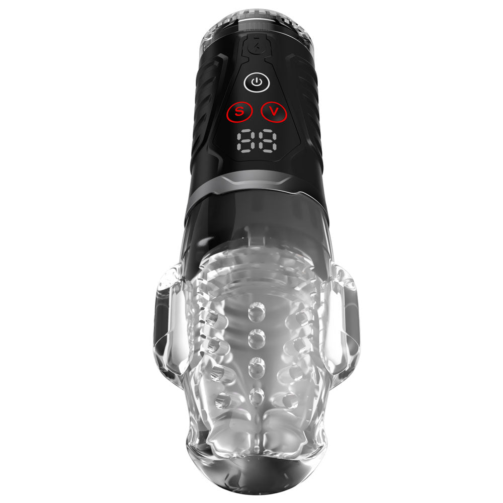 Ultra Milker Pro upright, black control head above the ribbed transparent chamber