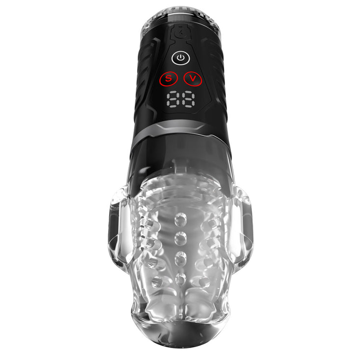 Ultra Milker Pro upright, black control head above the ribbed transparent chamber